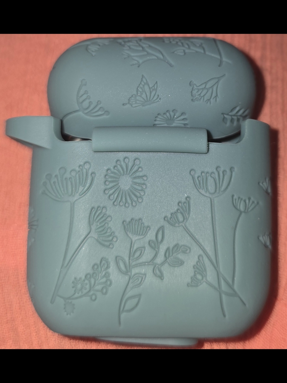 Engraved Silicone Floral Protective Case for Wireless Earbuds - Teal
